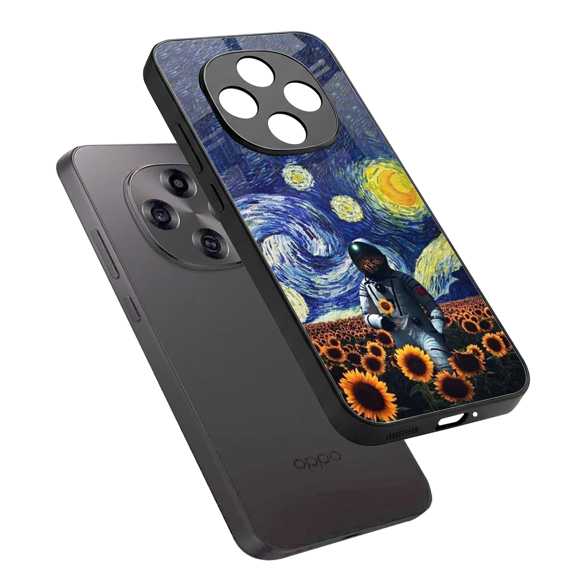 Cosmic Night sleek oppo f31 pro 5g cover with tempered glass back and TPU edges