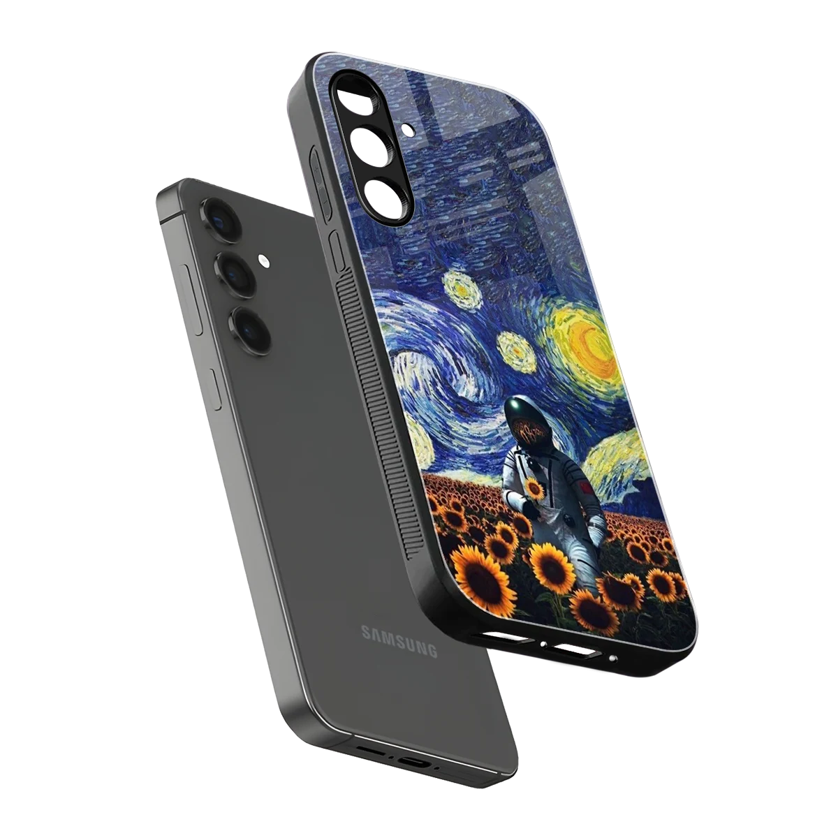 Cosmic Night sleek samsung galaxy m35 5g cover with tempered glass back and TPU edges