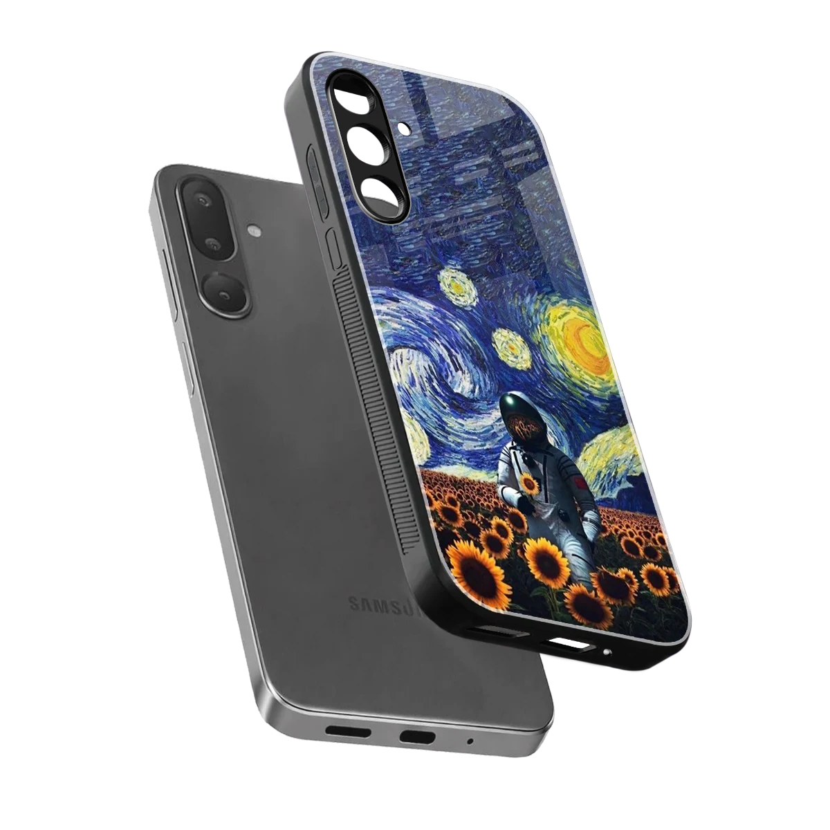 Cosmic Night sleek samsung galaxy m56 5g cover with tempered glass back and TPU edges