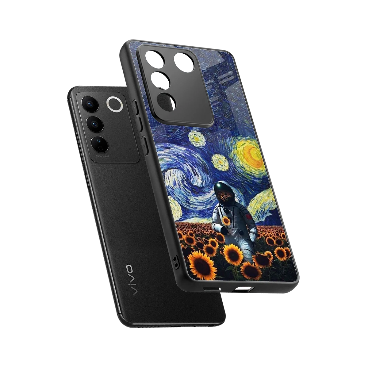 Cosmic Night sleek vivo v27 5g cover with tempered glass back and TPU edges