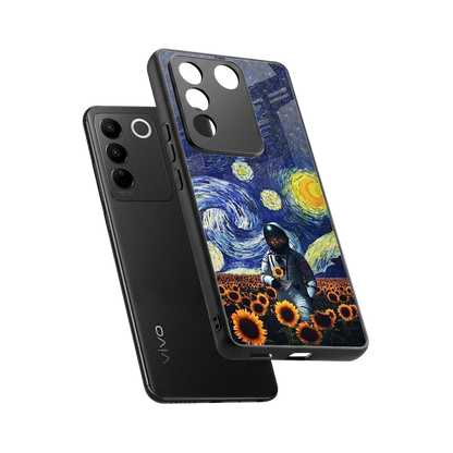 Cosmic Night sleek vivo v27 5g cover with tempered glass back and TPU edges