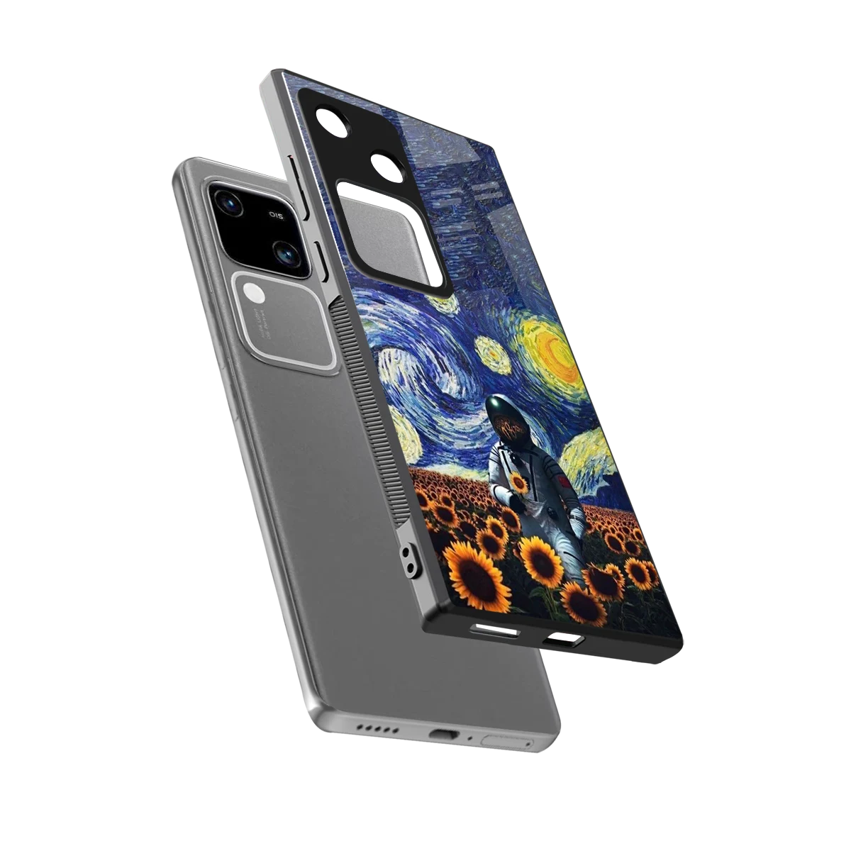 Cosmic Night sleek vivo v30 cover with tempered glass back and TPU edges