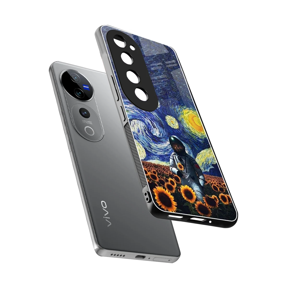 Cosmic Night sleek vivo v40 pro cover with tempered glass back and TPU edges