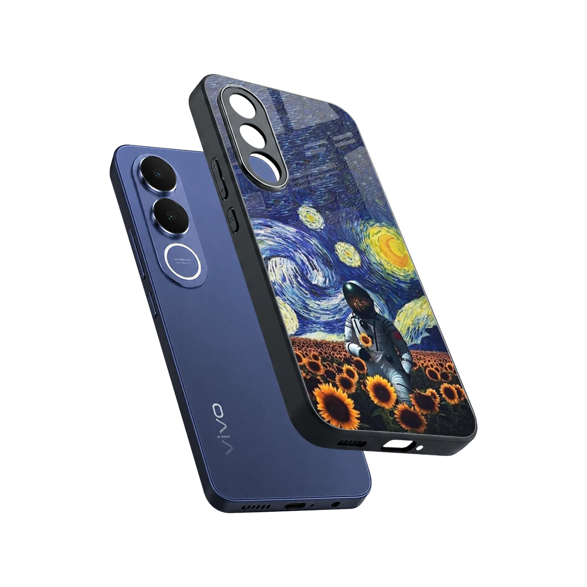 Cosmic Night sleek vivo v70 fe cover with tempered glass back and TPU edges