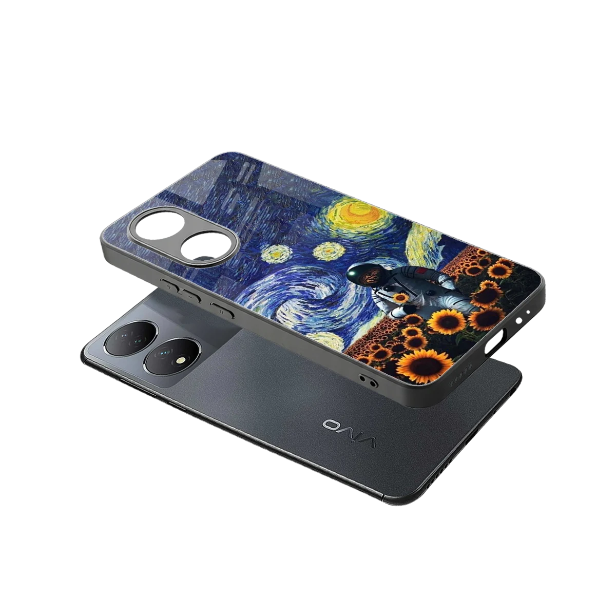 Cosmic Night sleek Vivo-y100 cover with tempered glass back and TPU edges