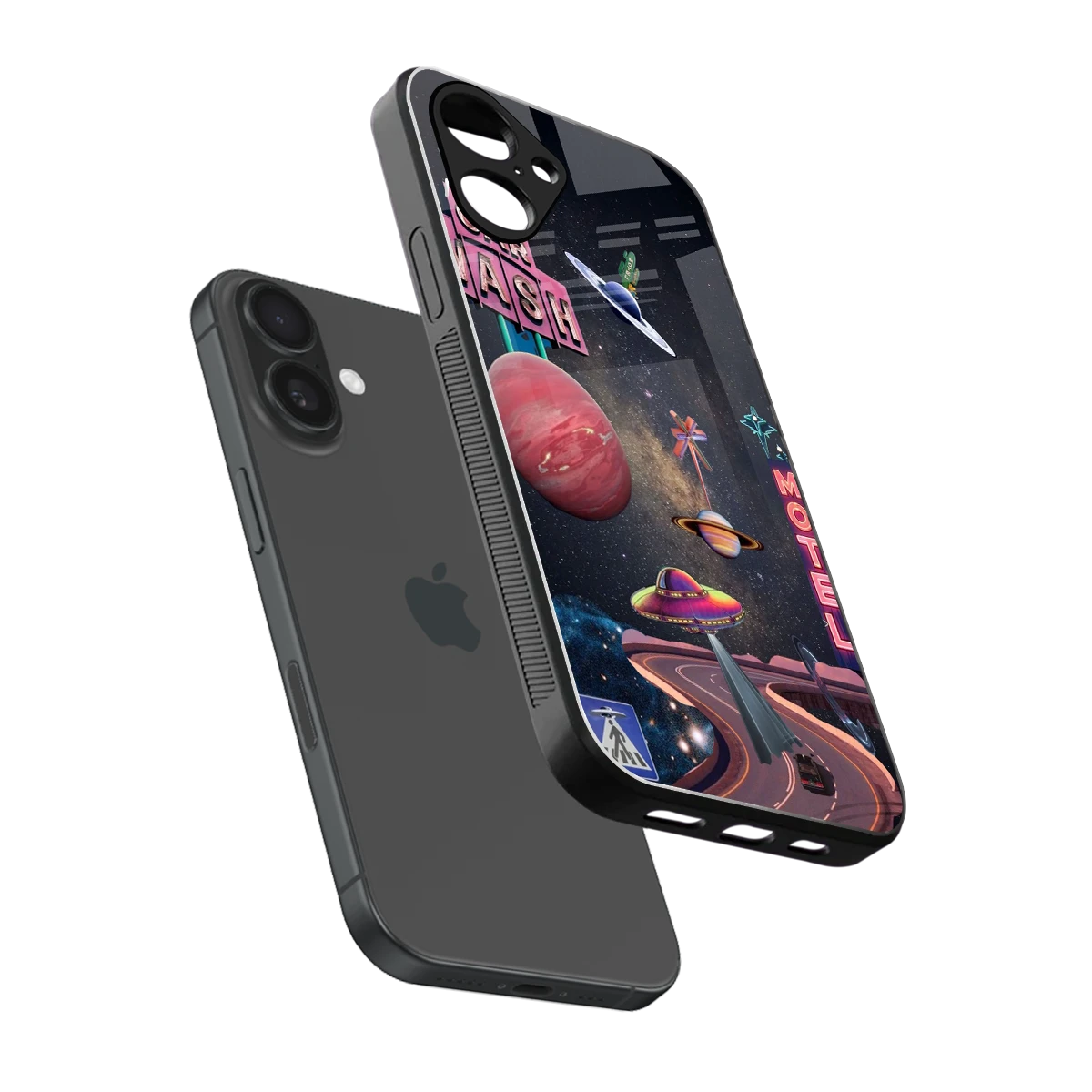 Cosmic Path sleek iPhone 16 cover with tempered glass back and TPU edges