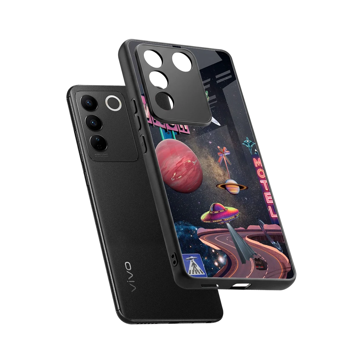Cosmic Path sleek vivo v27 5g cover with tempered glass back and TPU edges