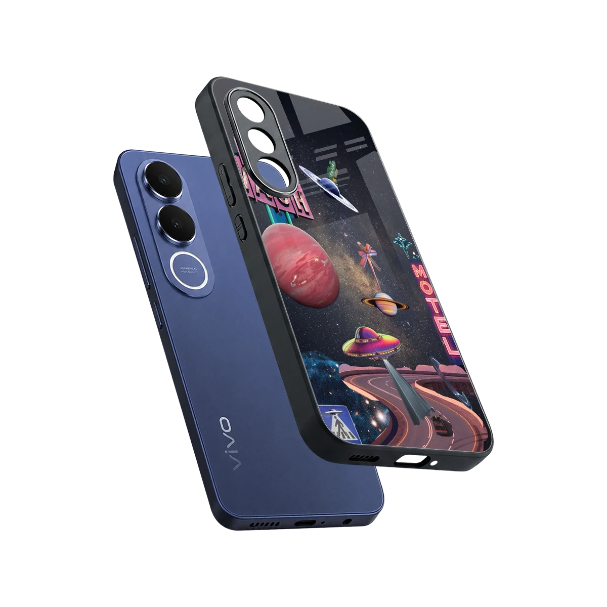 Cosmic Path sleek vivo v70 fe cover with tempered glass back and TPU edges