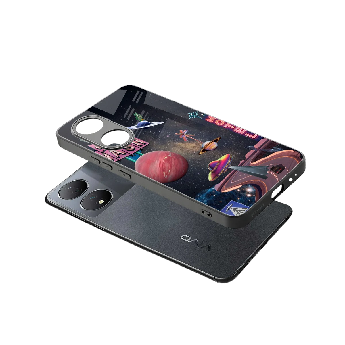 Cosmic Path sleek Vivo-y100 cover with tempered glass back and TPU edges