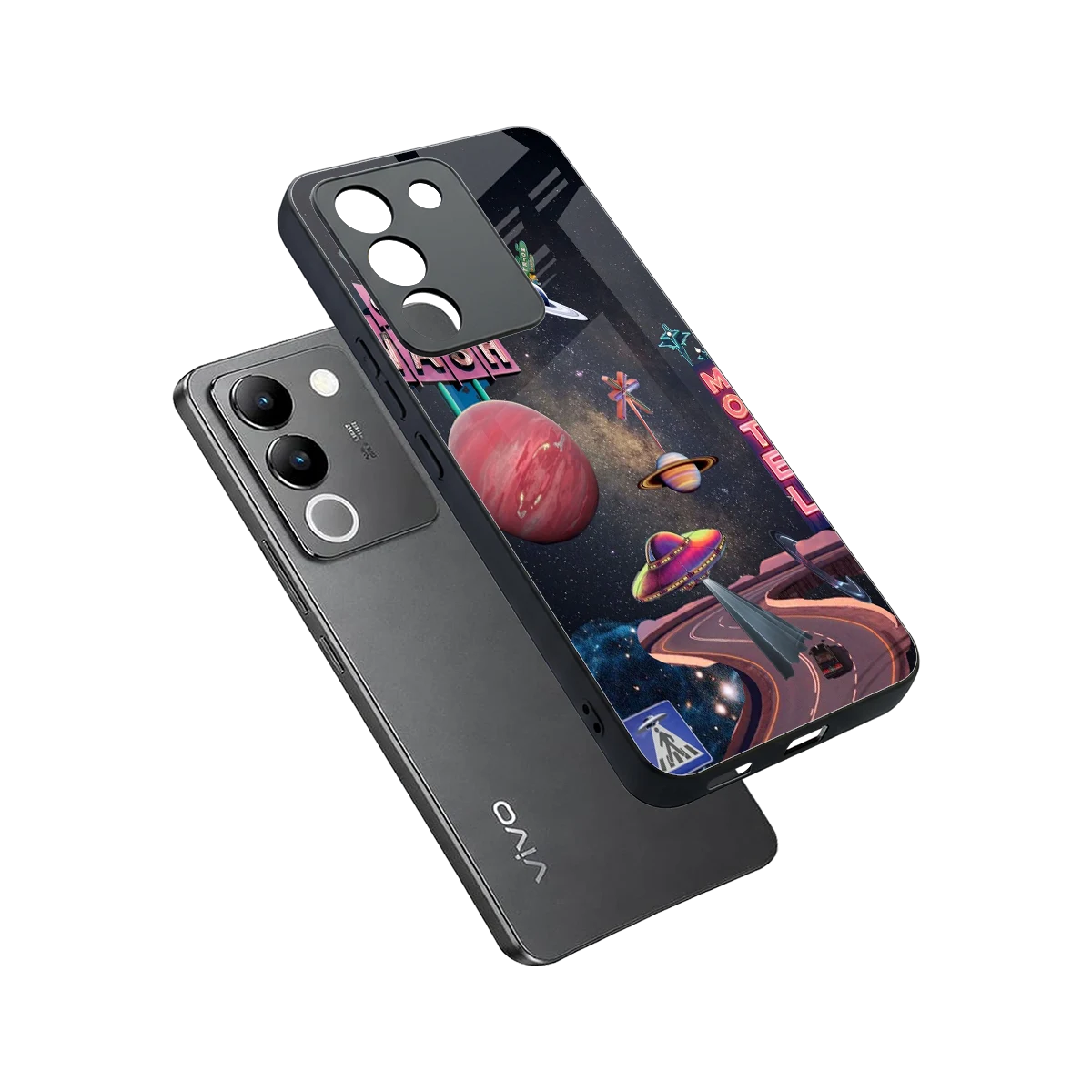 Cosmic Path sleek vivo y200 5g cover with tempered glass back and TPU edges