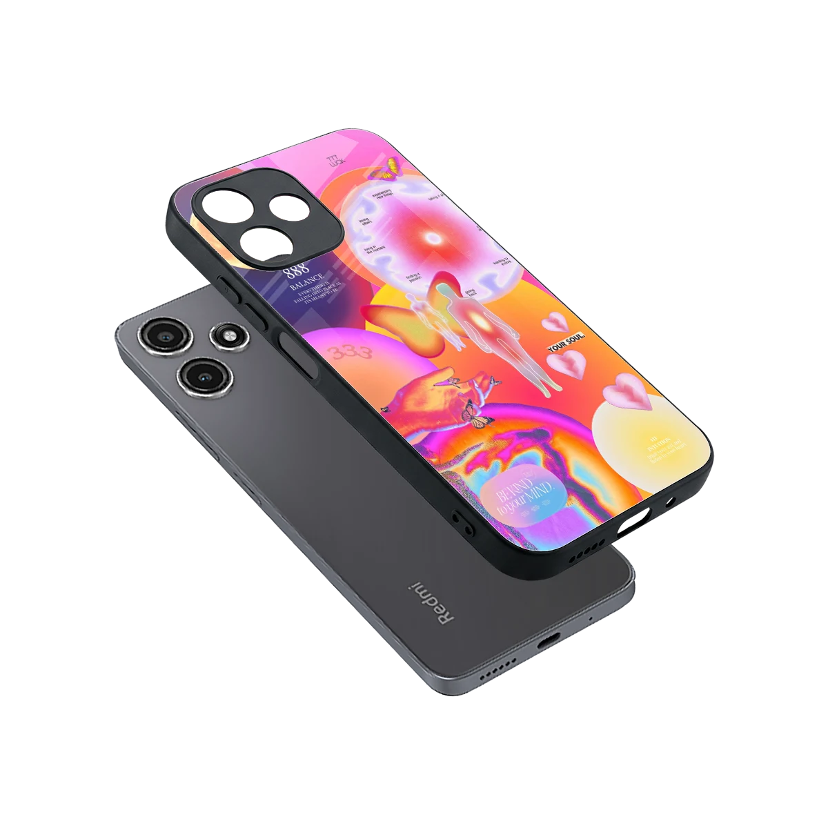 Cosmic Trinity sleek redmi 12 5g cover with tempered glass back and TPU edges