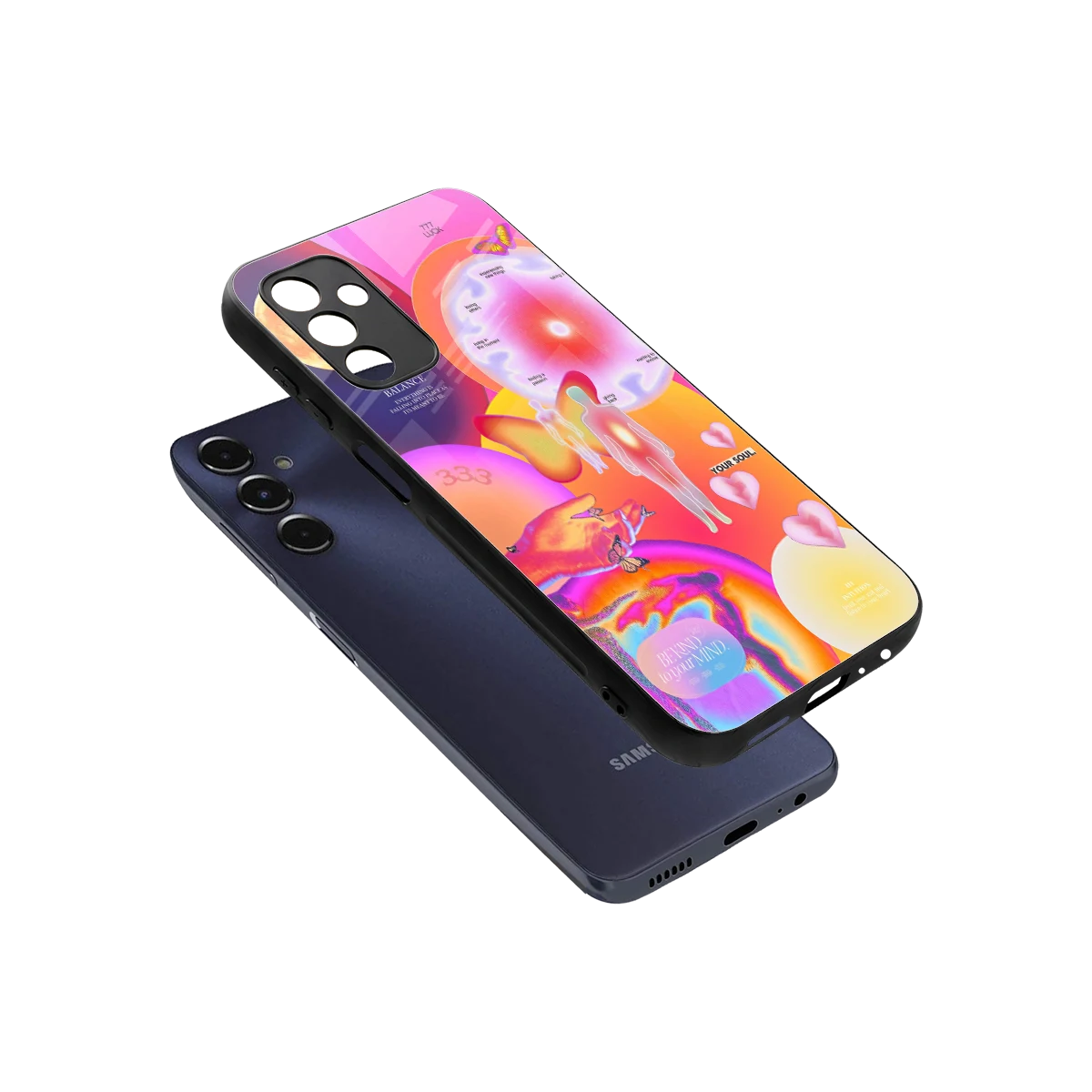Cosmic Trinity sleek samsung galaxy m14 5g cover with tempered glass back and TPU edges