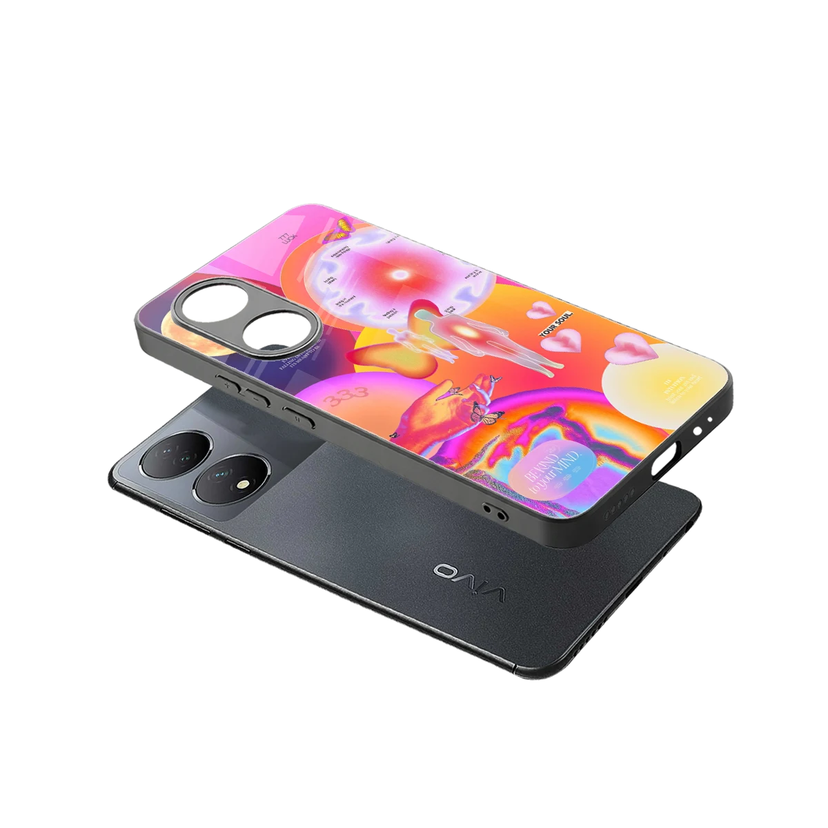 Cosmic Trinity sleek Vivo-y100 cover with tempered glass back and TPU edges