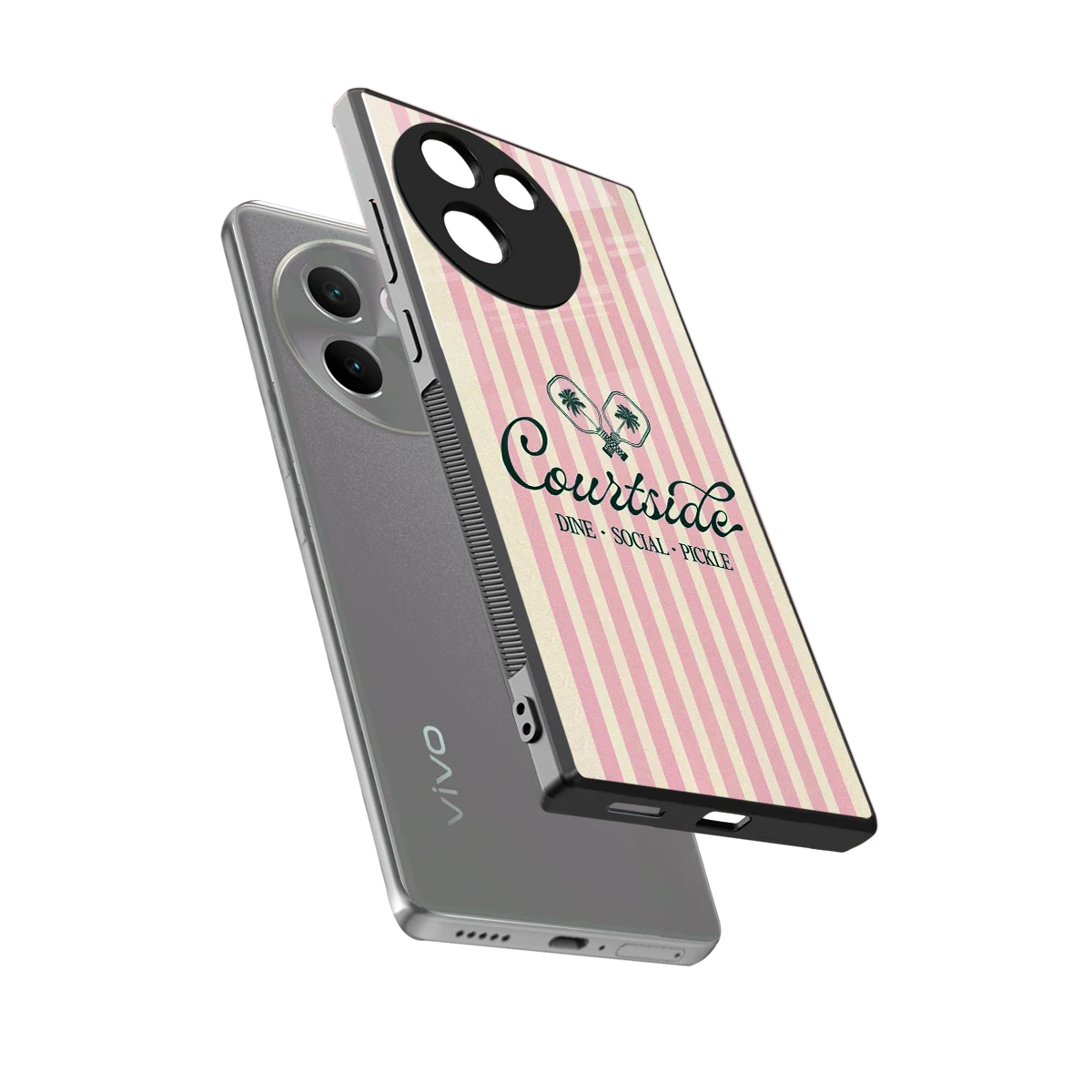 Courtside sleek vivo v30e cover with tempered glass back and TPU edges