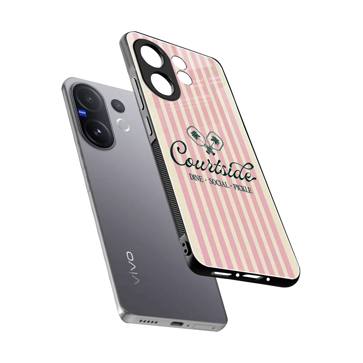 Courtside sleek vivo v60 cover with tempered glass back and TPU edges