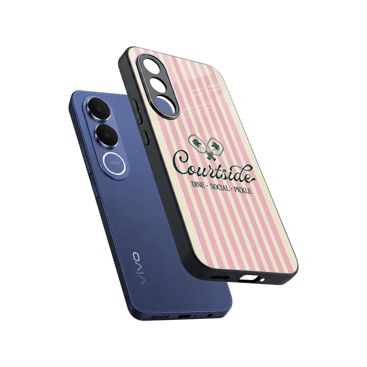 Courtside sleek vivo v70 fe cover with tempered glass back and TPU edges
