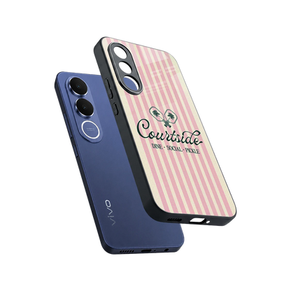 Courtside sleek vivo v70 fe cover with tempered glass back and TPU edges