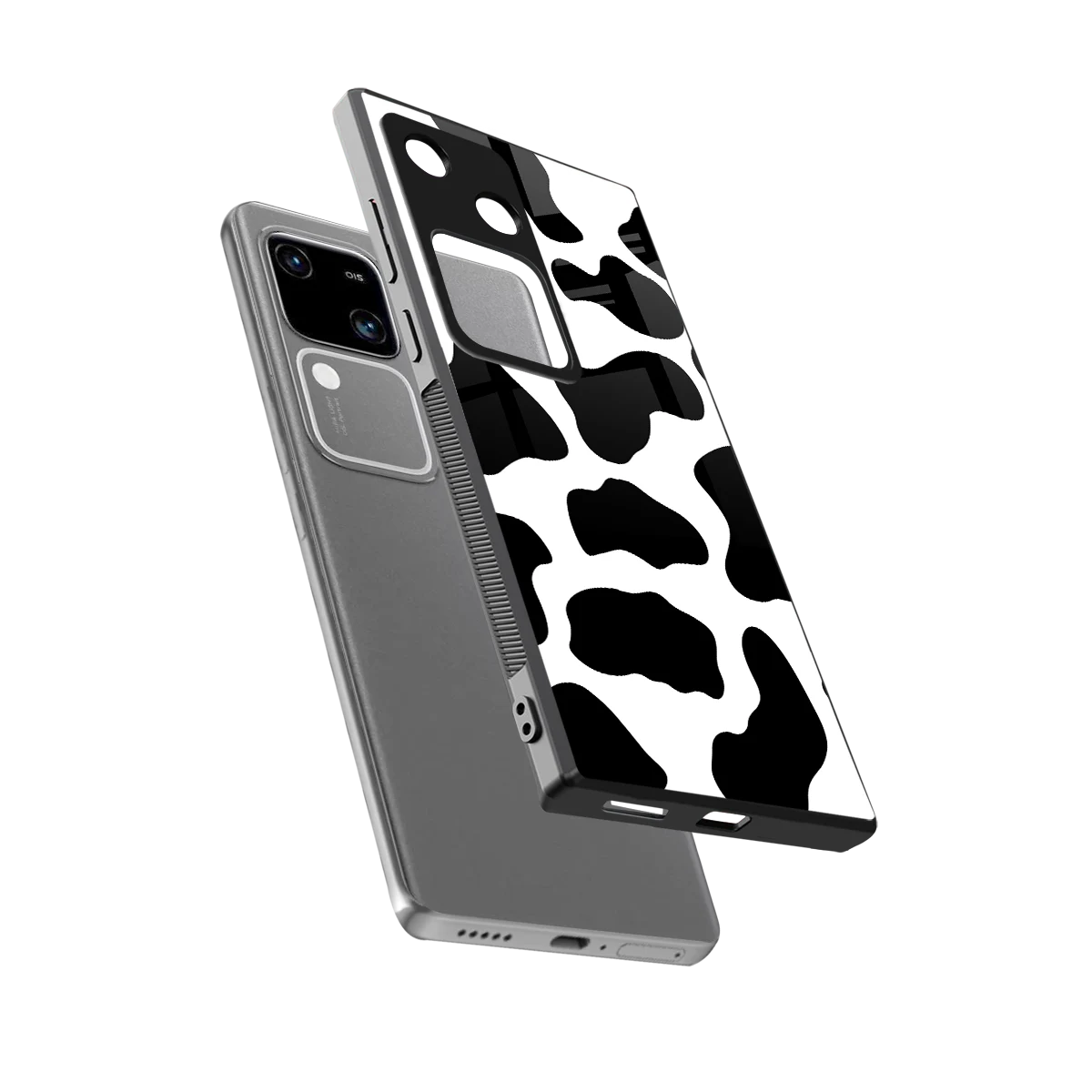 Cow Fur sleek vivo v30 cover with tempered glass back and TPU edges