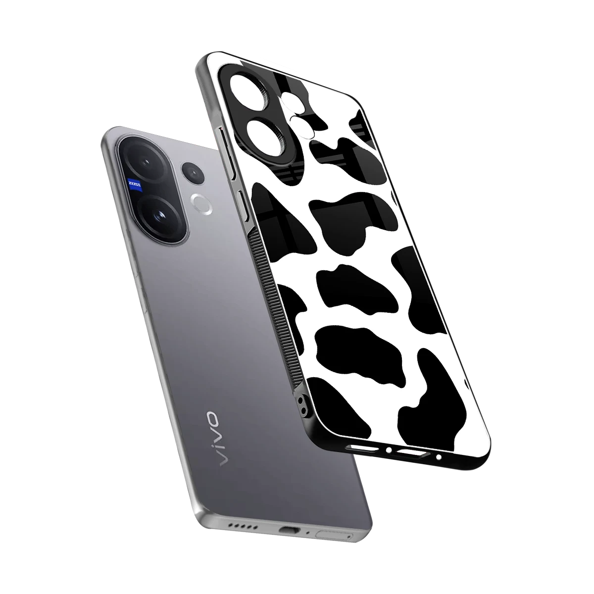 Cow Fur sleek vivo v60 cover with tempered glass back and TPU edges