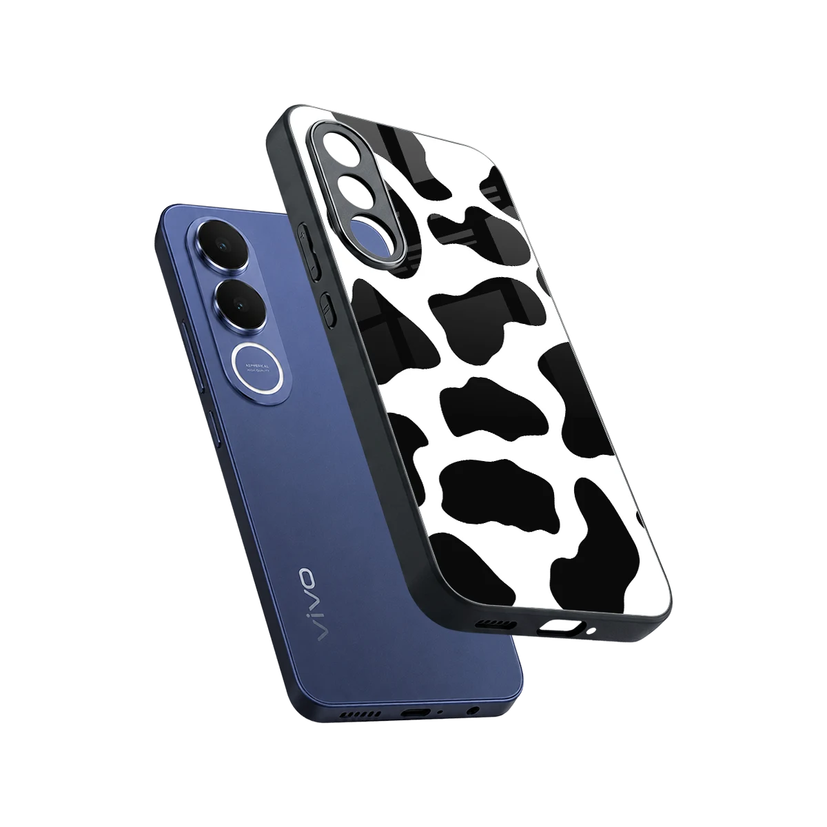 Cow Fur sleek vivo v70 fe cover with tempered glass back and TPU edges