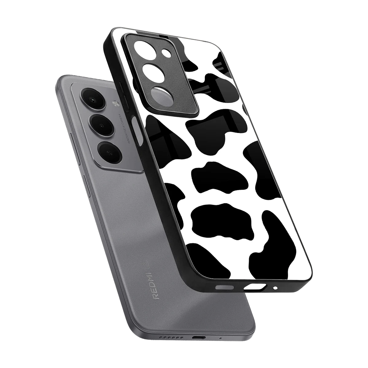 Cow Fur sleek redmi 15 5g cover with tempered glass back and TPU edges