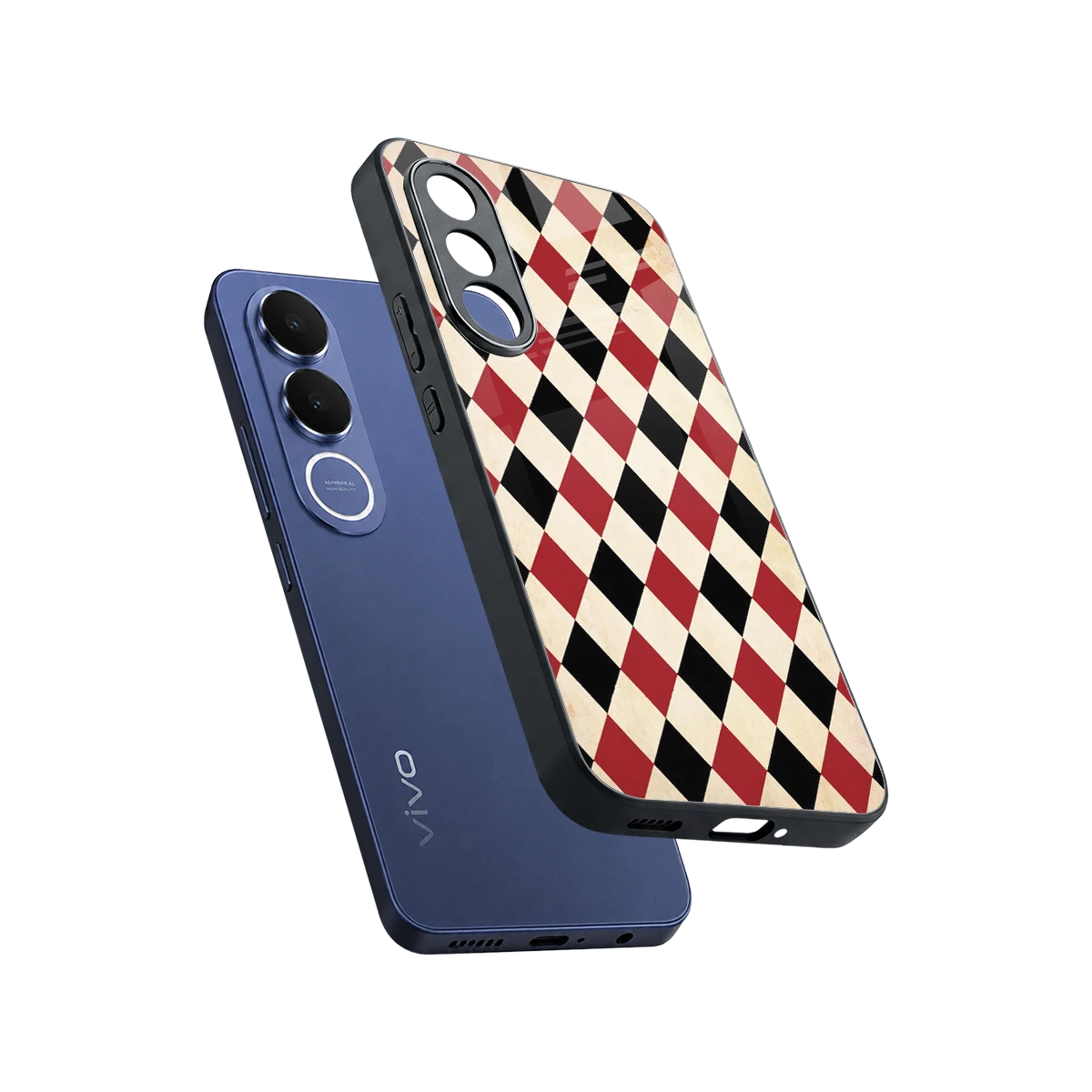 Crimson Edge sleek vivo v70 fe cover with tempered glass back and TPU edges