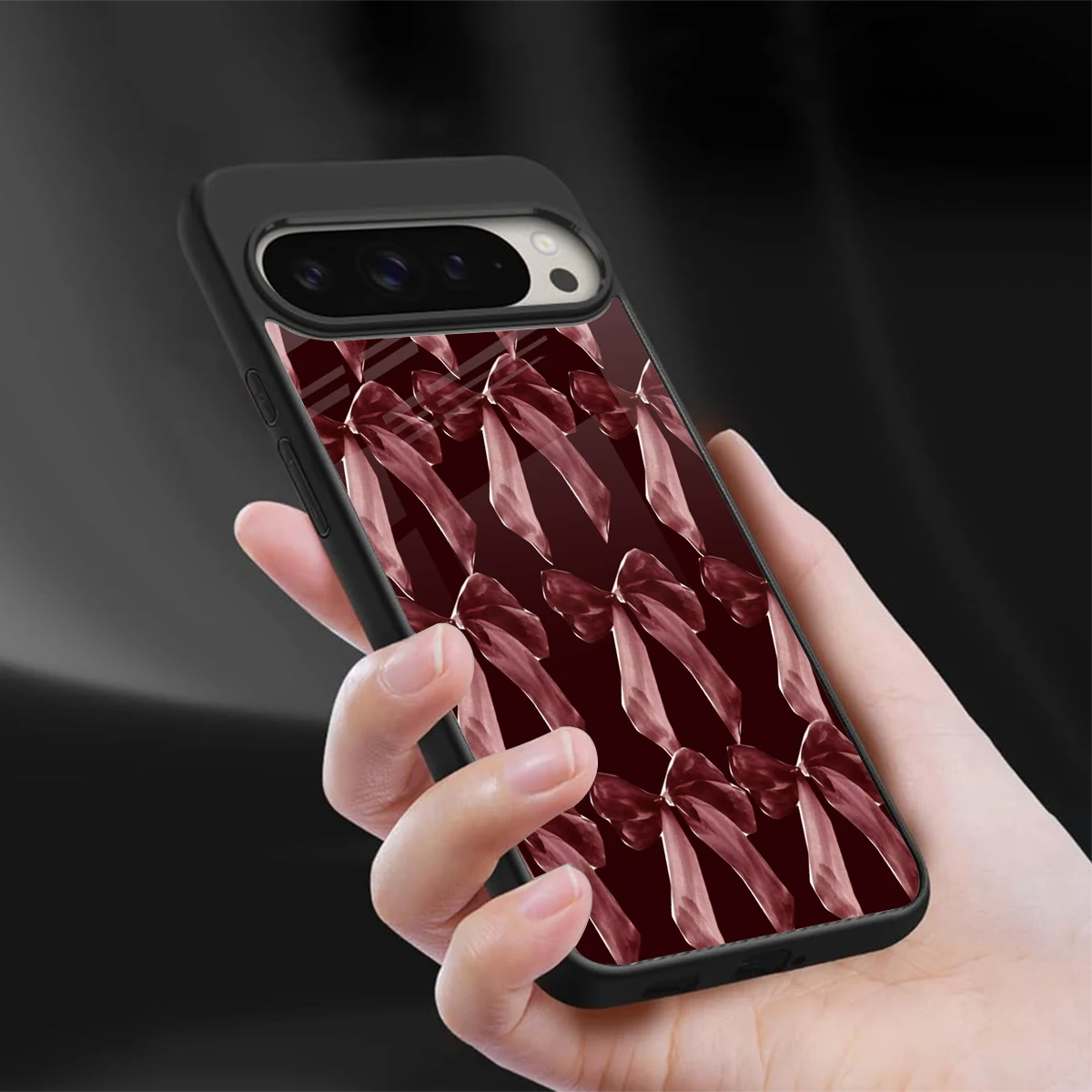 Crimson Ribbon sleek google pixel 9 pro xl cover with tempered glass back and TPU edges