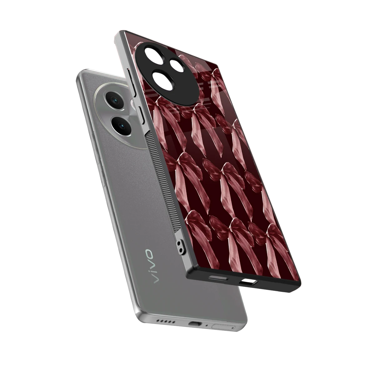 Crimson Ribbon sleek vivo v30e cover with tempered glass back and TPU edges
