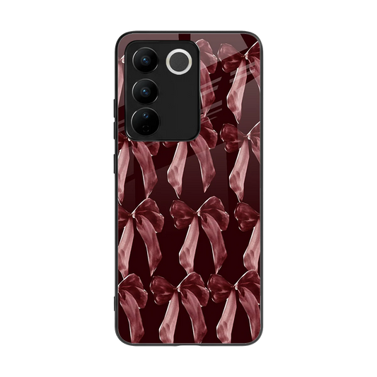 Crimson Ribbon back phone cover | glass case for vivo v27 5g
