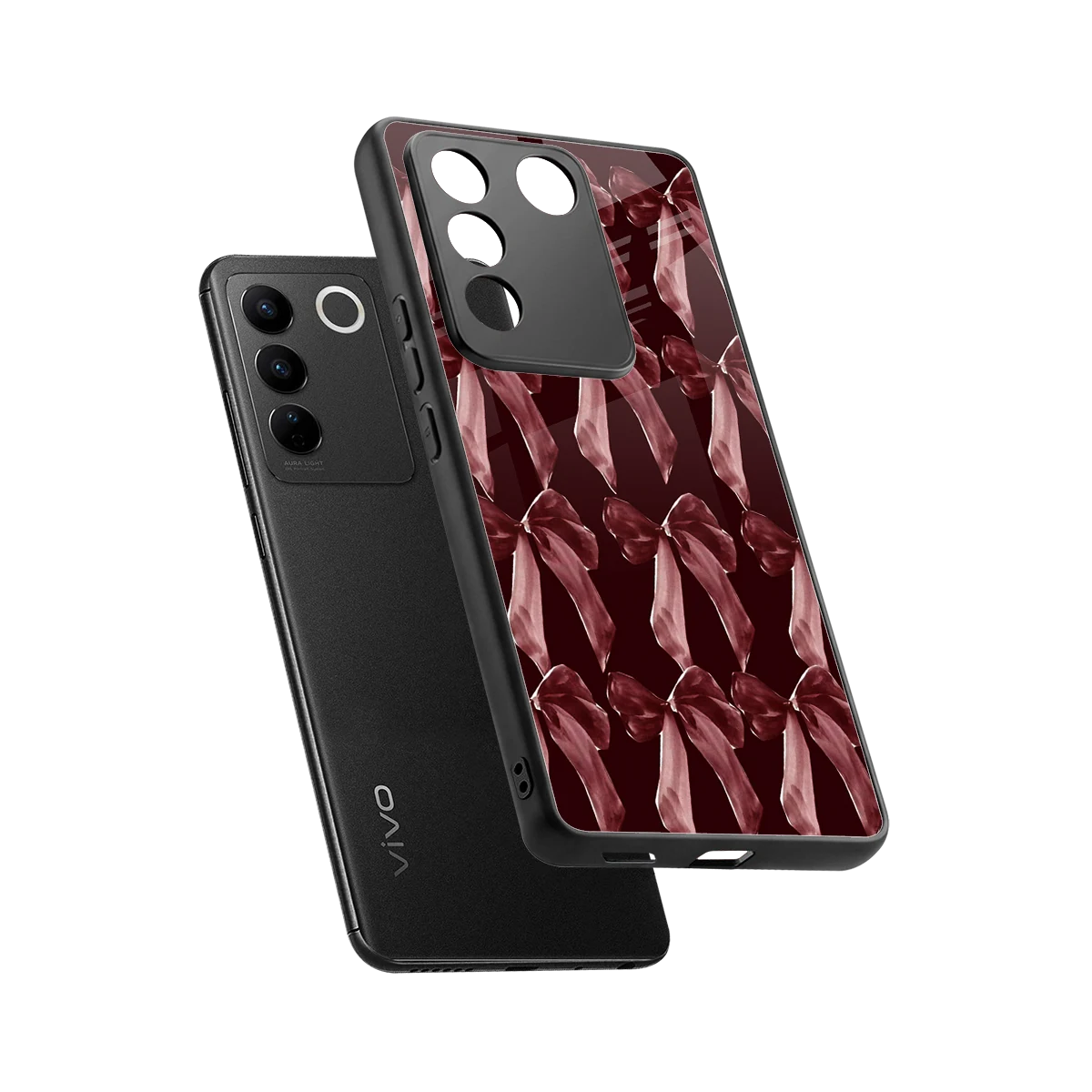 Crimson Ribbon sleek vivo v27 5g cover with tempered glass back and TPU edges