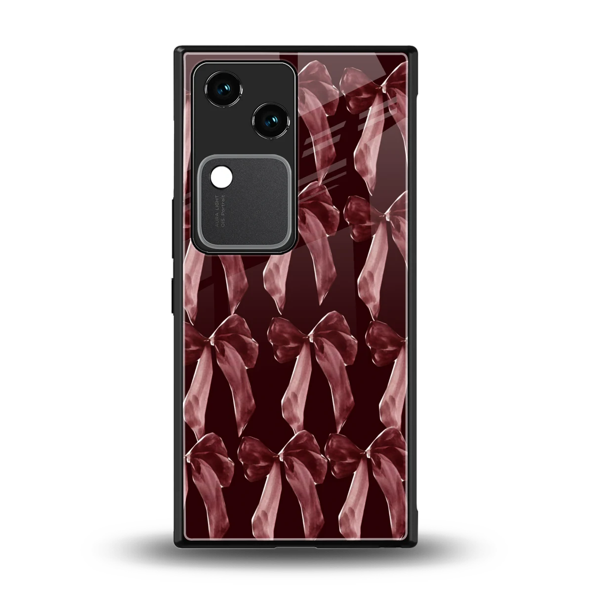 Crimson Ribbon back phone cover | glass case for vivo v30