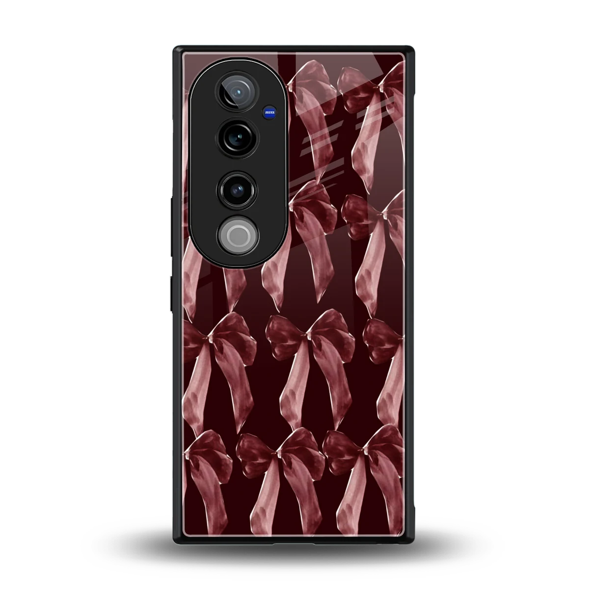 Crimson Ribbon back phone cover | glass case for vivo v40 pro