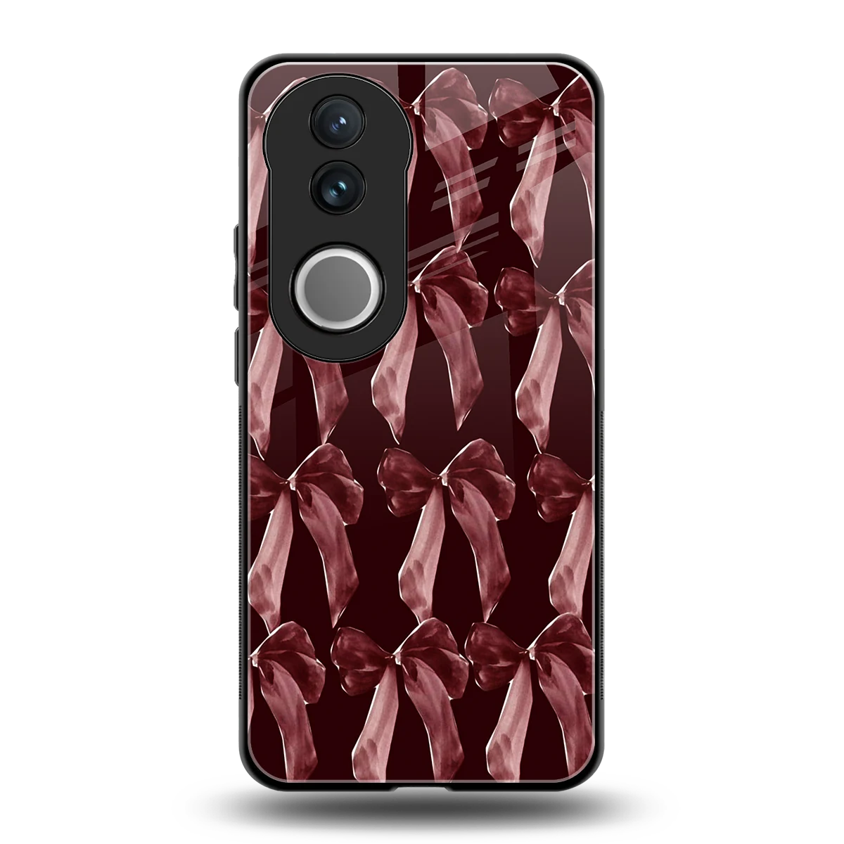 Crimson Ribbon back phone cover | glass case for vivo v50