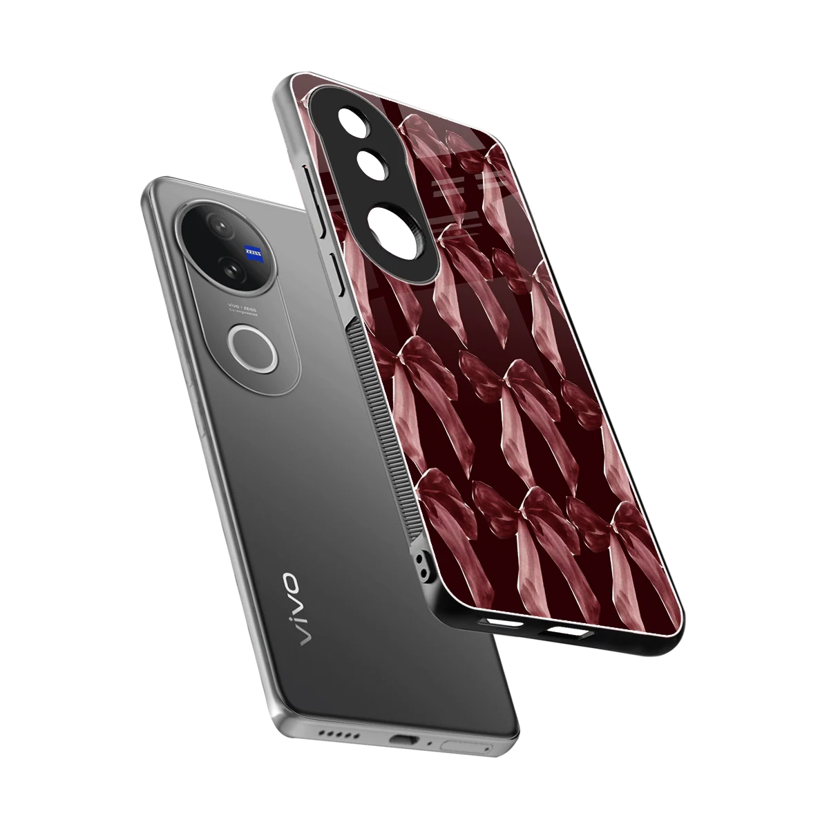 Crimson Ribbon sleek vivo v50 cover with tempered glass back and TPU edges