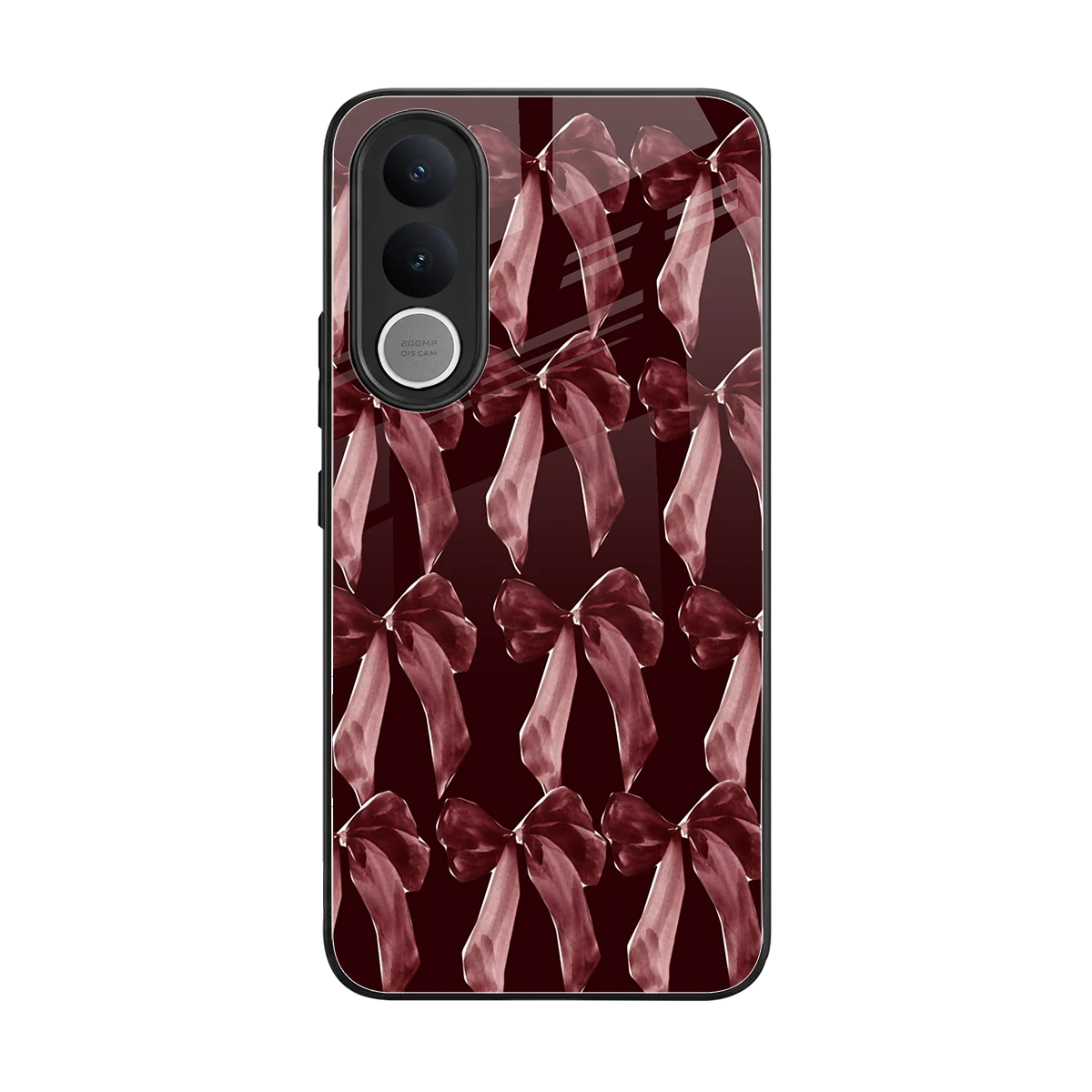 Crimson Ribbon back phone cover | glass case for vivo v70 fe