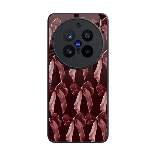 Crimson Ribbon back phone cover | glass case for vivo x200 pro