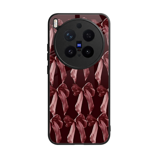 Crimson Ribbon back phone cover | glass case for vivo x300 pro