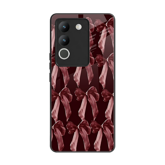 Crimson Ribbon back phone cover | glass case for vivo y200 5g