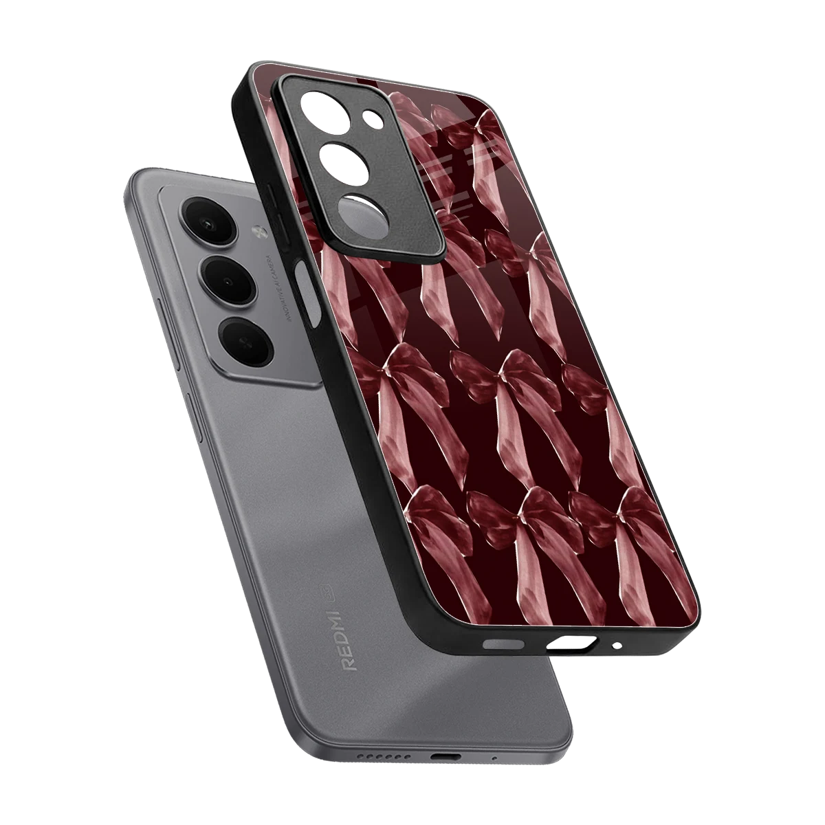 Crimson Ribbon sleek redmi 15 5g cover with tempered glass back and TPU edges