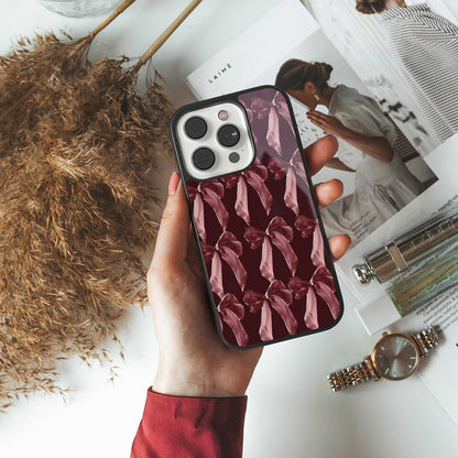 Crimson Ribbon Phone Case for Iphone 16 | Glass Case