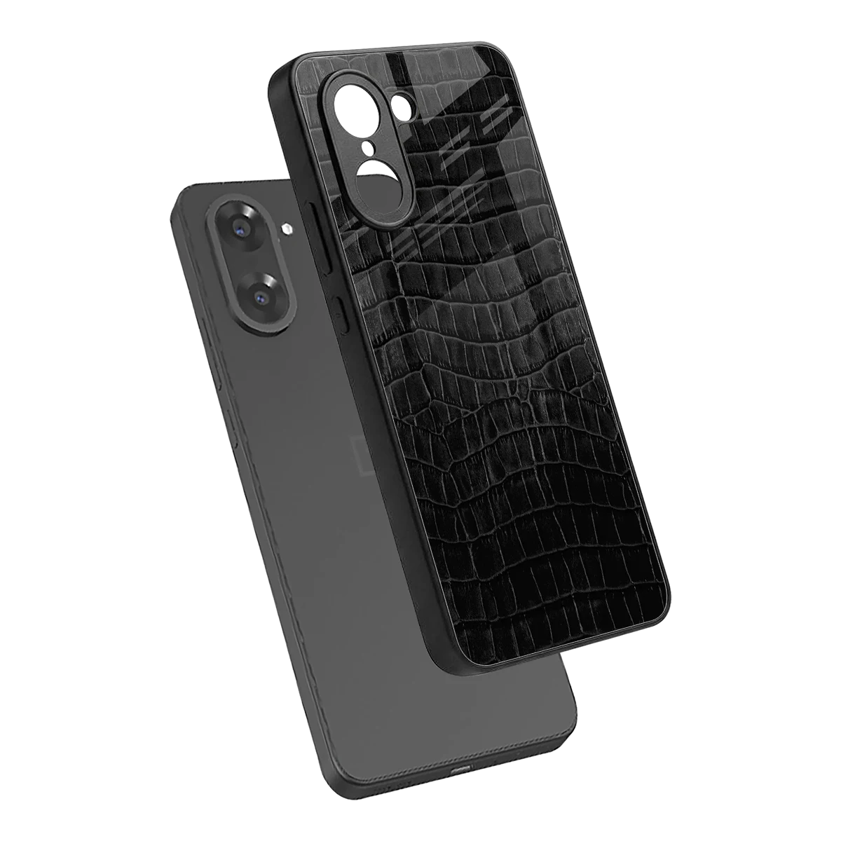 Croco Black sleek oneplus nord ce5 5g cover with tempered glass back and TPU edges