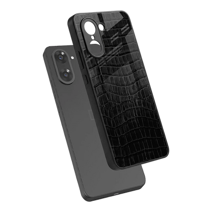 Croco Black sleek oneplus nord ce5 5g cover with tempered glass back and TPU edges