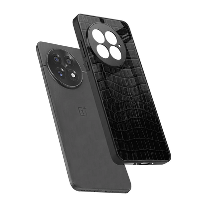 Croco Black sleek oneplus 13 cover with tempered glass back and TPU edges