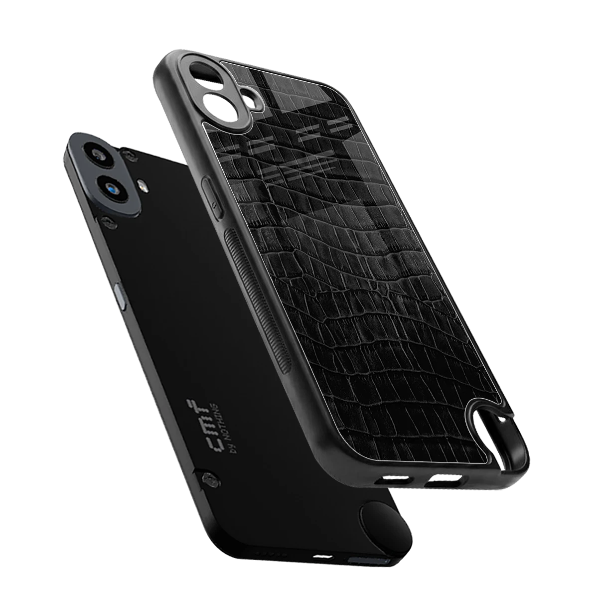 Croco Black sleek cmf nothing phone 1 cover with tempered glass back and TPU edges