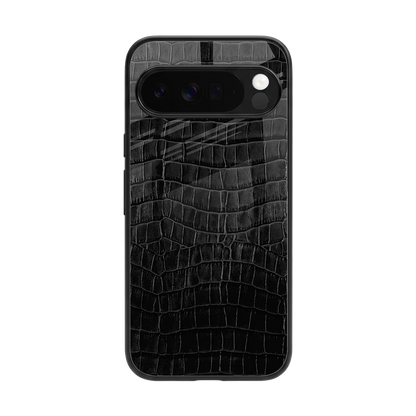 Croco Black back phone cover | glass case for google pixel 10 pro xl