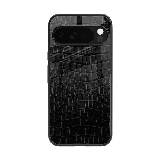 Croco Black back phone cover | glass case for google pixel 10 pro xl