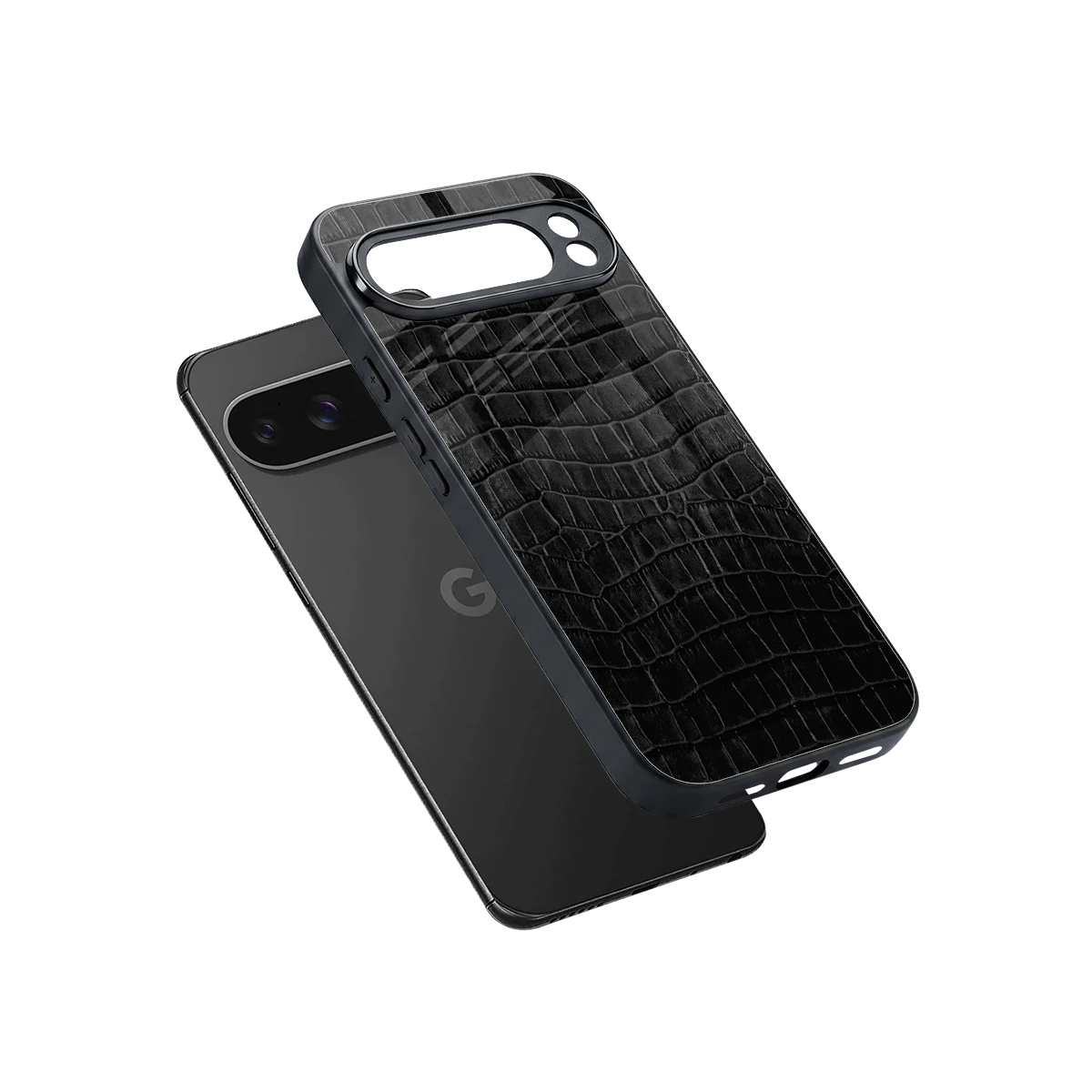 Croco Black sleek google pixel 10 pro xl cover with tempered glass back and TPU edges