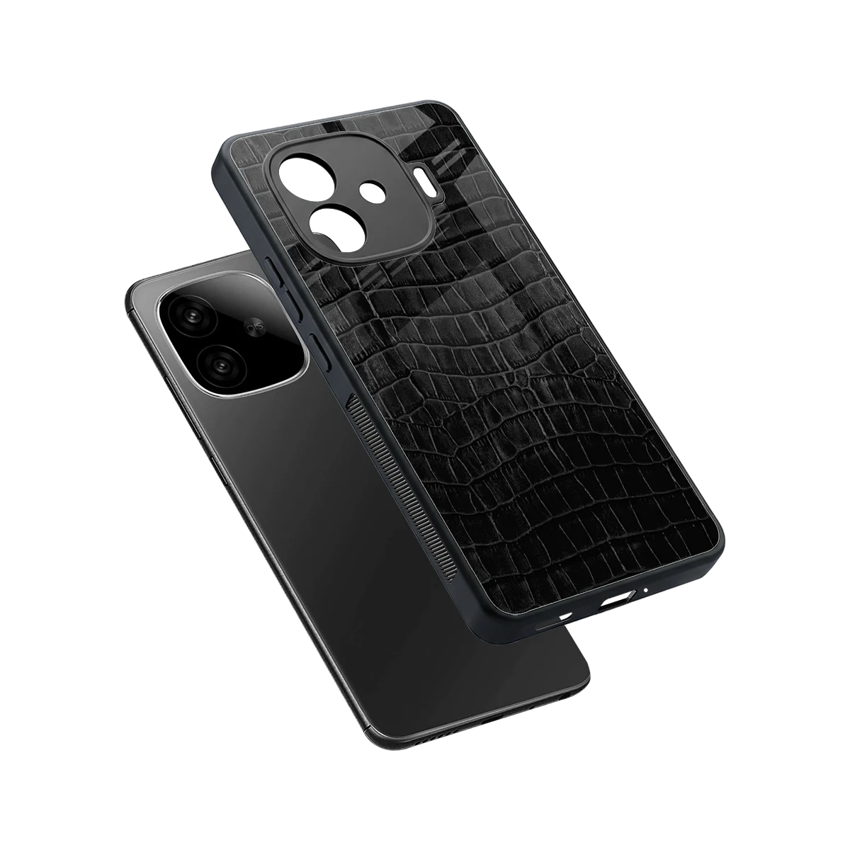 Croco Black sleek iqoo neo 10r 5g cover with tempered glass back and TPU edges