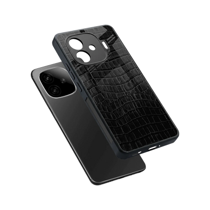 Croco Black sleek iqoo neo 10r 5g cover with tempered glass back and TPU edges