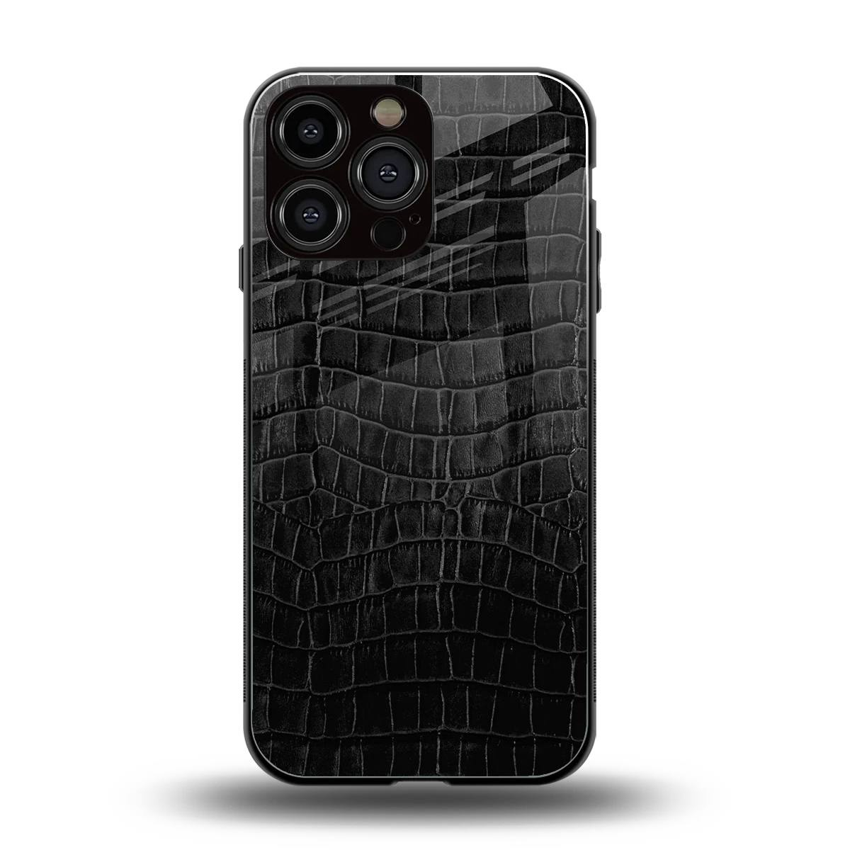 Croco Black back phone cover | glass case for iphone 14 pro max